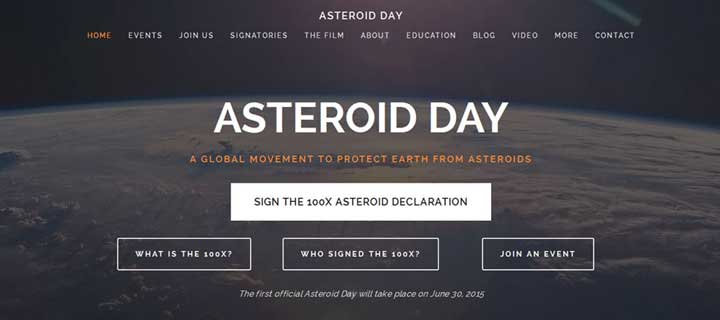 Скриншот головної сторінка сайту, присвяченого Дню астероїда